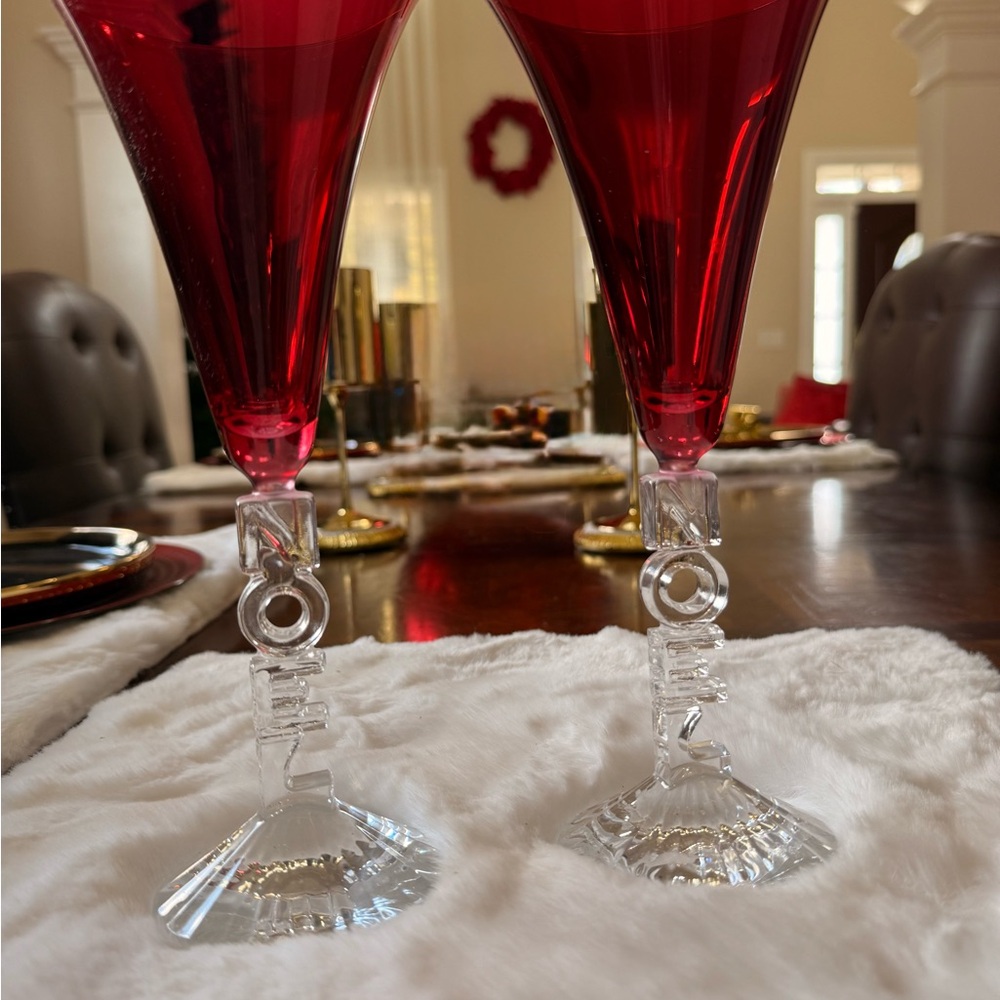 Elegant Red Crystal Holiday Champagne Flutes